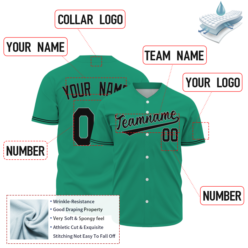 Custom  Green Black Fashion Design Classic Style Button Down Baseball Jersey