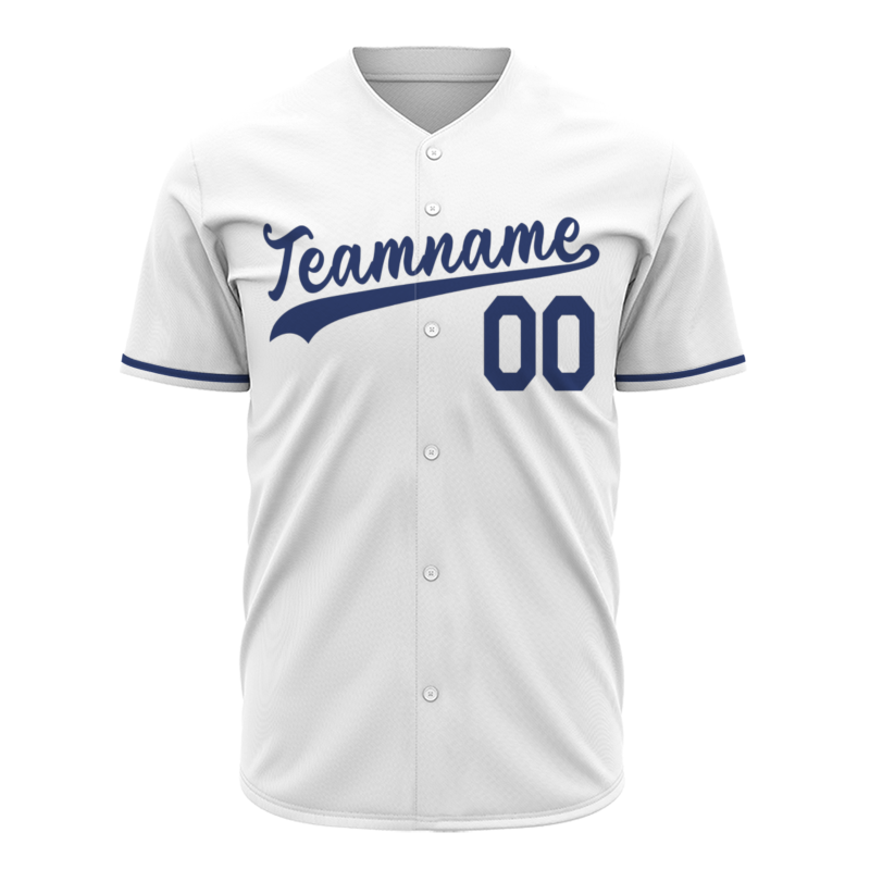 Custom  White Navy Blue Fashion Design Classic Style Button Down Baseball Jersey