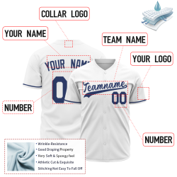 Custom  White Navy Blue Fashion Design Classic Style Button Down Baseball Jersey