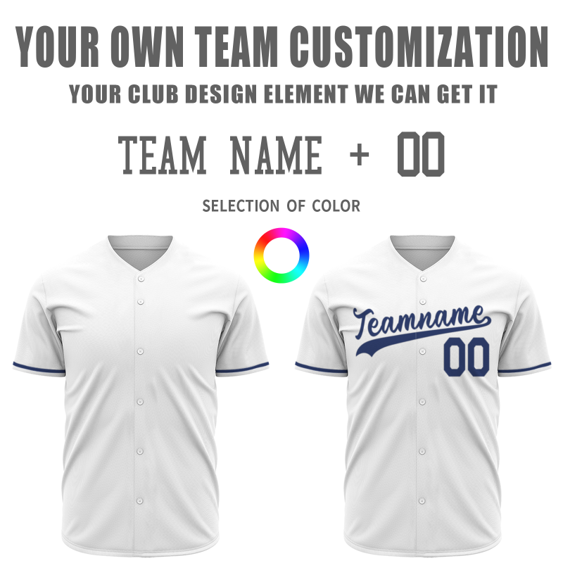 Custom  White Navy Blue Fashion Design Classic Style Button Down Baseball Jersey