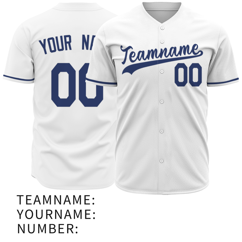 Custom  White Navy Blue Fashion Design Classic Style Button Down Baseball Jersey
