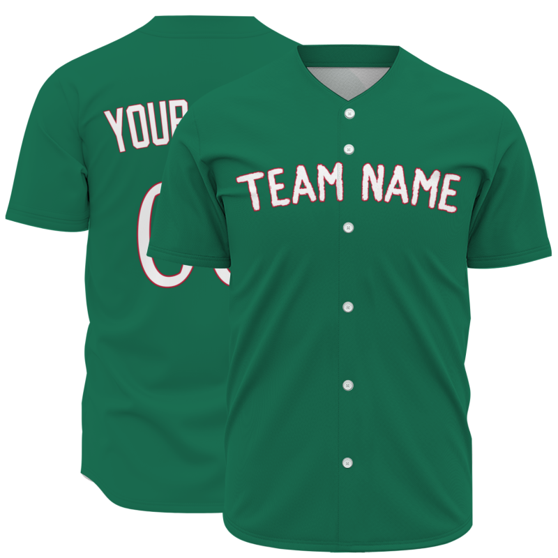 Custom Green White Red Classic Style Button Down Fashion Design Baseball Jersey