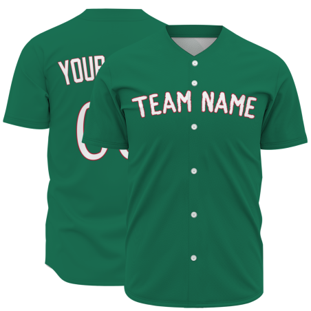 Custom Green White Red Classic Style Button Down Fashion Design Baseball Jersey