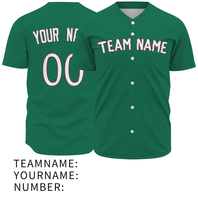 Custom Green White Red Classic Style Button Down Fashion Design Baseball Jersey