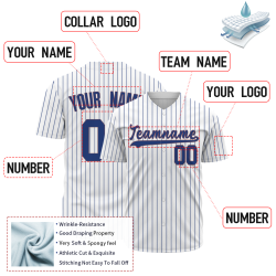 Custom White Red Blue Stripes Classic Style Button Down Fashion Design Baseball Jersey