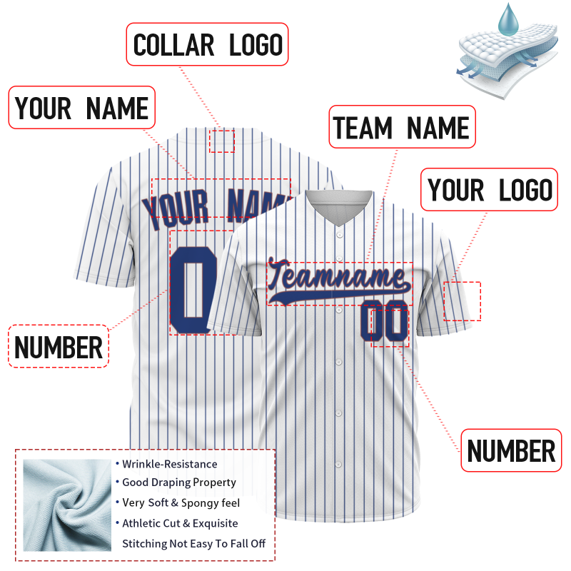 Custom White Red Blue Stripes Classic Style Button Down Fashion Design Baseball Jersey