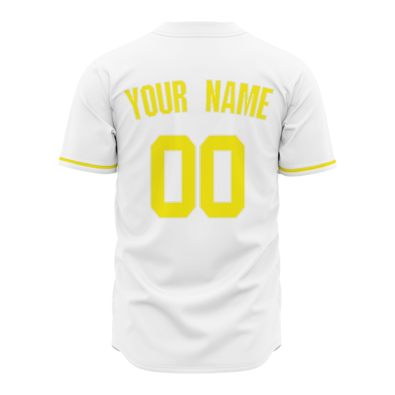 Custom White Yellow Classic Style Button Down Fashion Design Baseball Jersey