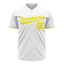 Custom White Yellow Classic Style Button Down Fashion Design Baseball Jersey