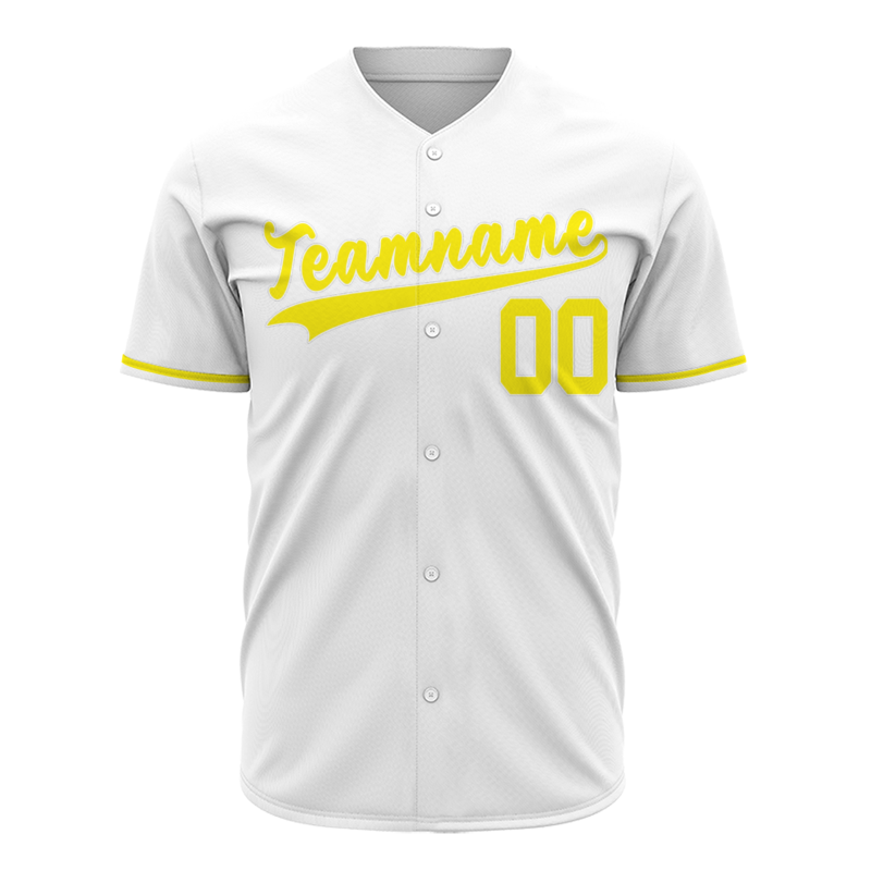 Custom White Yellow Classic Style Button Down Fashion Design Baseball Jersey