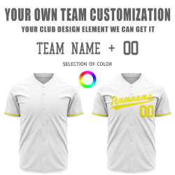 Custom White Yellow Classic Style Button Down Fashion Design Baseball Jersey
