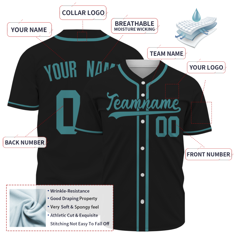 Custom Black Green Classic Style Button Down Fashion Design Baseball Jersey