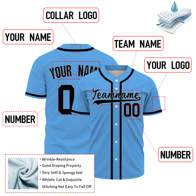 Custom Blue Black Classic Style Button Down Fashion Design Baseball Jersey