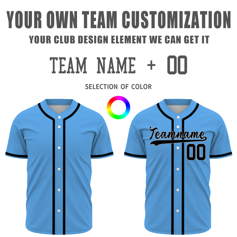 Custom Blue Black Classic Style Button Down Fashion Design Baseball Jersey