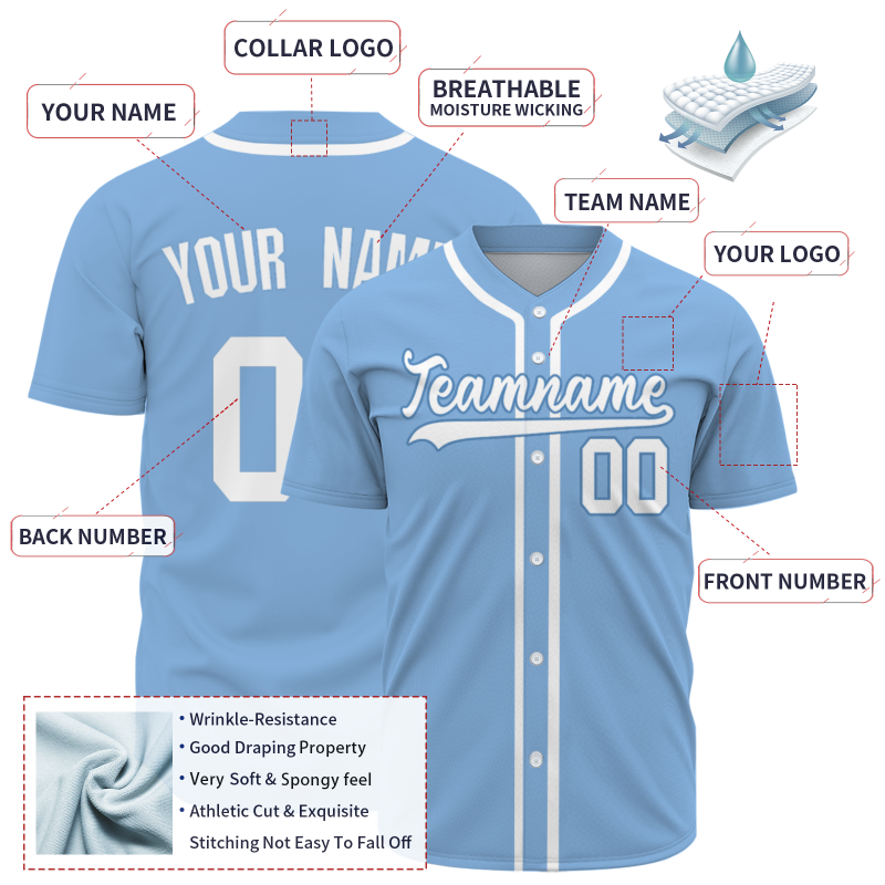 Custom Blue White Classic Style Button Down Fashion Design Baseball Jersey