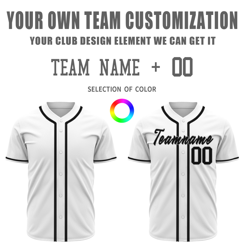 Custom White Black Classic Style Button Down Fashion Design Baseball Jersey
