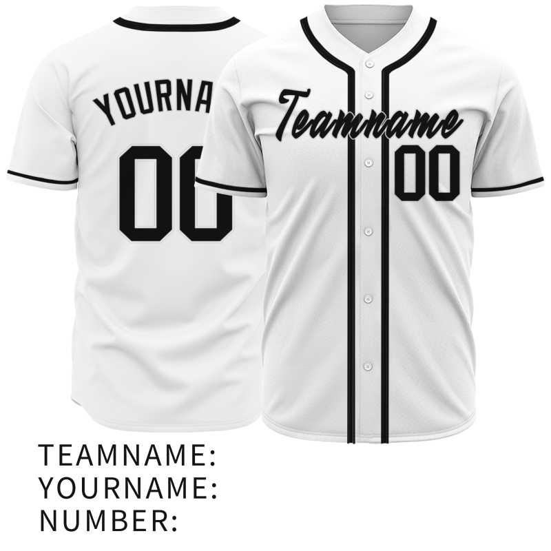 Custom White Black Classic Style Button Down Fashion Design Baseball Jersey