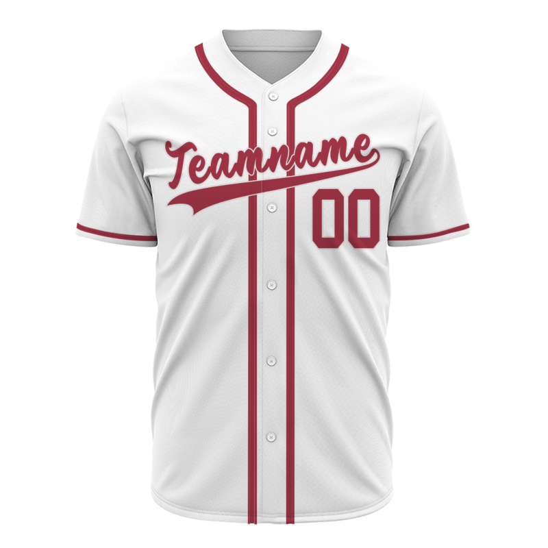 Custom White Red Classic Style Button Down Fashion Design Baseball Jersey