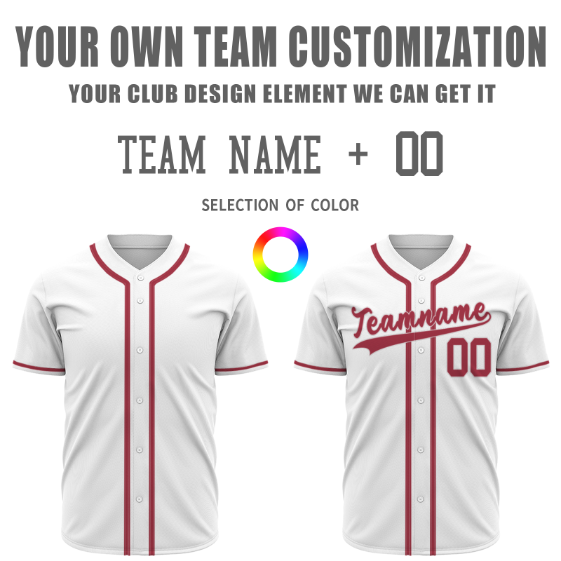 Custom White Red Classic Style Button Down Fashion Design Baseball Jersey