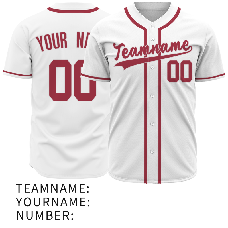 Custom White Red Classic Style Button Down Fashion Design Baseball Jersey