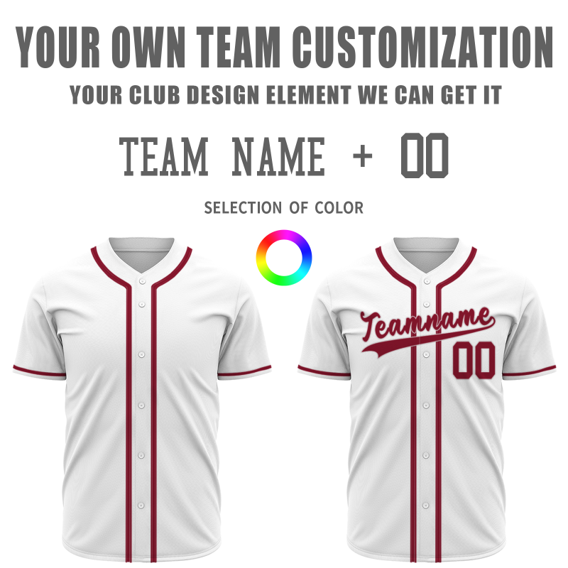 Custom White Red Classic Style Button Down Fashion Design Baseball Jersey