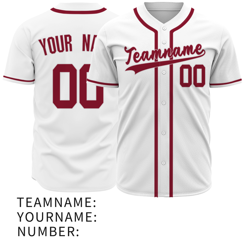 Custom White Red Classic Style Button Down Fashion Design Baseball Jersey