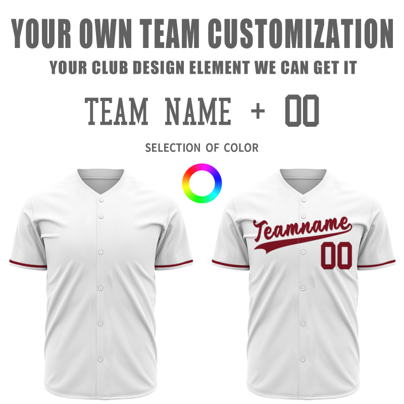 Custom White Red Classic Style Full Button Fashion Design Authentic Baseball Jersey