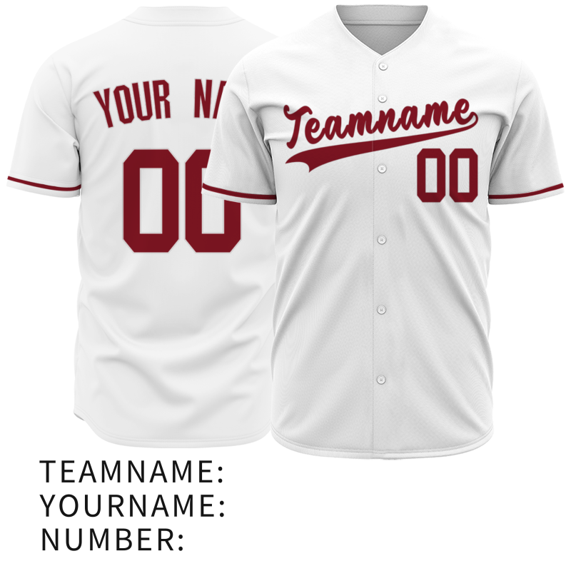 Custom White Red Classic Style Full Button Fashion Design Authentic Baseball Jersey