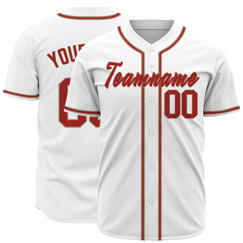 Custom White Red Classic Style Full Button Fashion Design Authentic Baseball Jersey