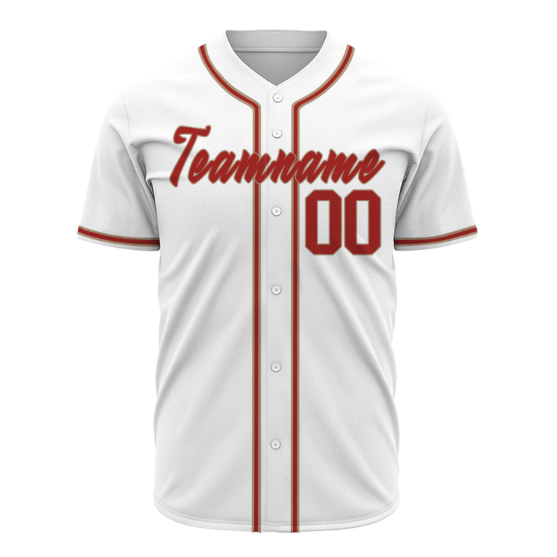 Custom White Red Classic Style Full Button Fashion Design Authentic Baseball Jersey