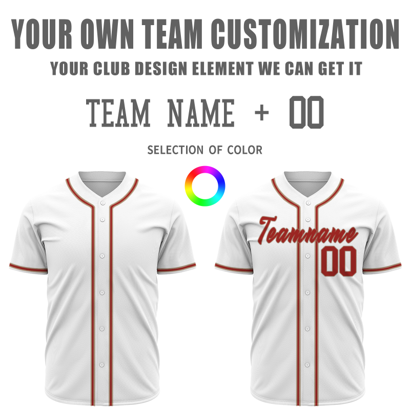 Custom White Red Classic Style Full Button Fashion Design Authentic Baseball Jersey