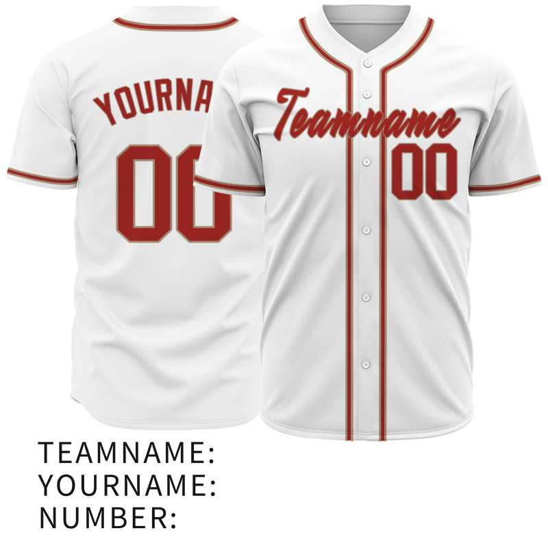 Custom White Red Classic Style Full Button Fashion Design Authentic Baseball Jersey