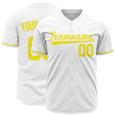 Custom White and Yellow Classic Style Full Button Fashion Design Authentic Baseball Jersey