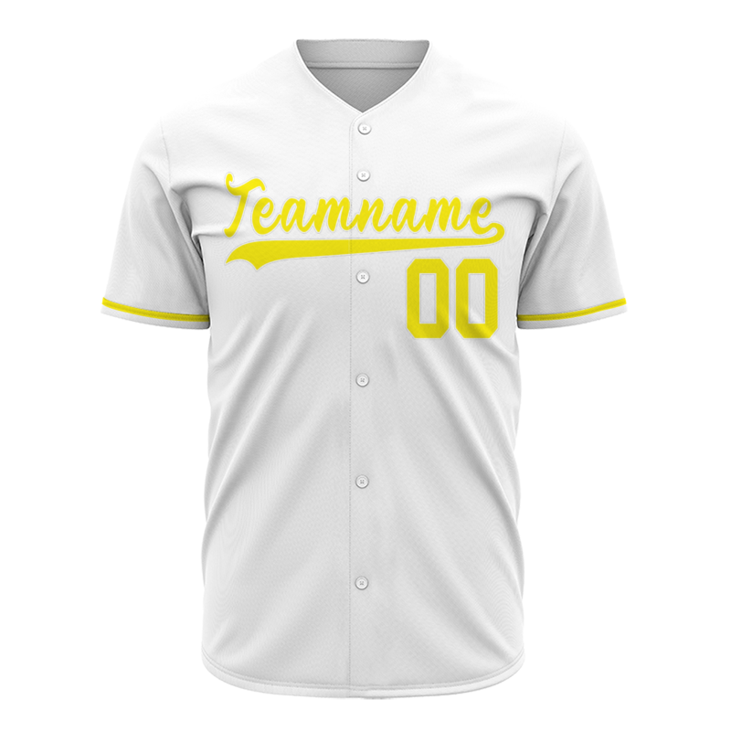 Custom White and Yellow Classic Style Full Button Fashion Design Authentic Baseball Jersey