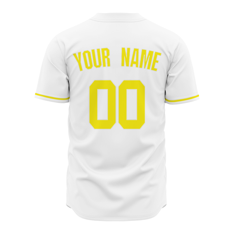 Custom White and Yellow Classic Style Full Button Fashion Design Authentic Baseball Jersey