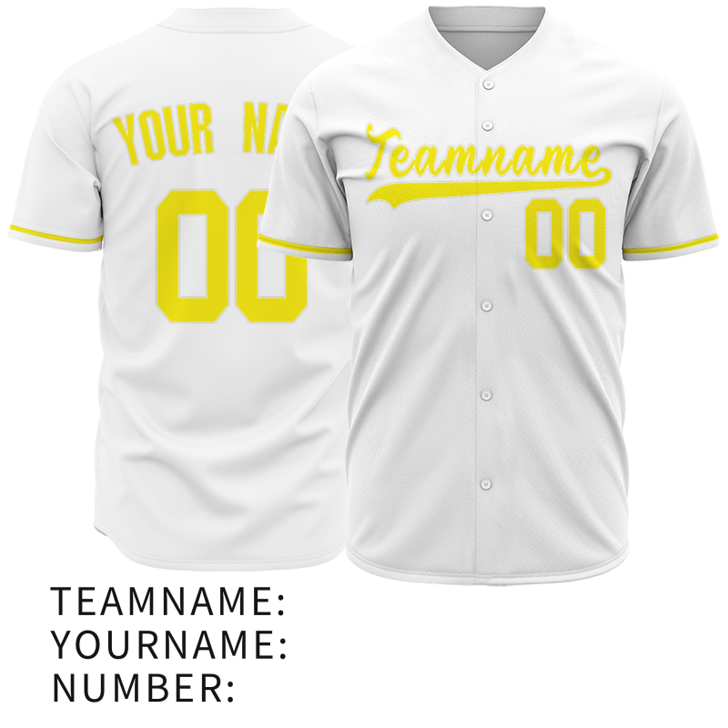 Custom White and Yellow Classic Style Full Button Fashion Design Authentic Baseball Jersey