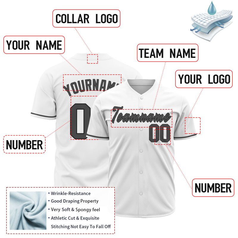 Custom White-Gray Classic Style Full Button Fashion Design Authentic Baseball Jersey