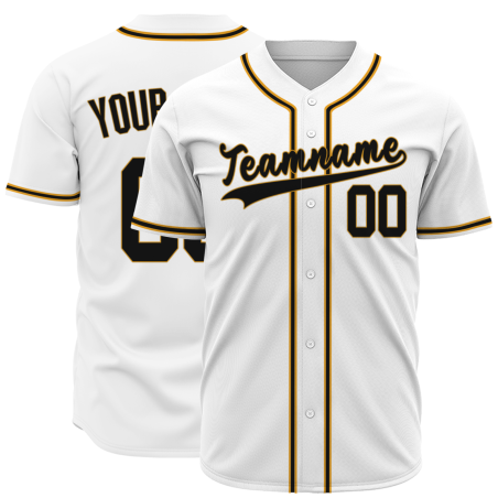 Custom White Yellow black Classic Style Full Button Fashion Design Authentic Baseball Jersey