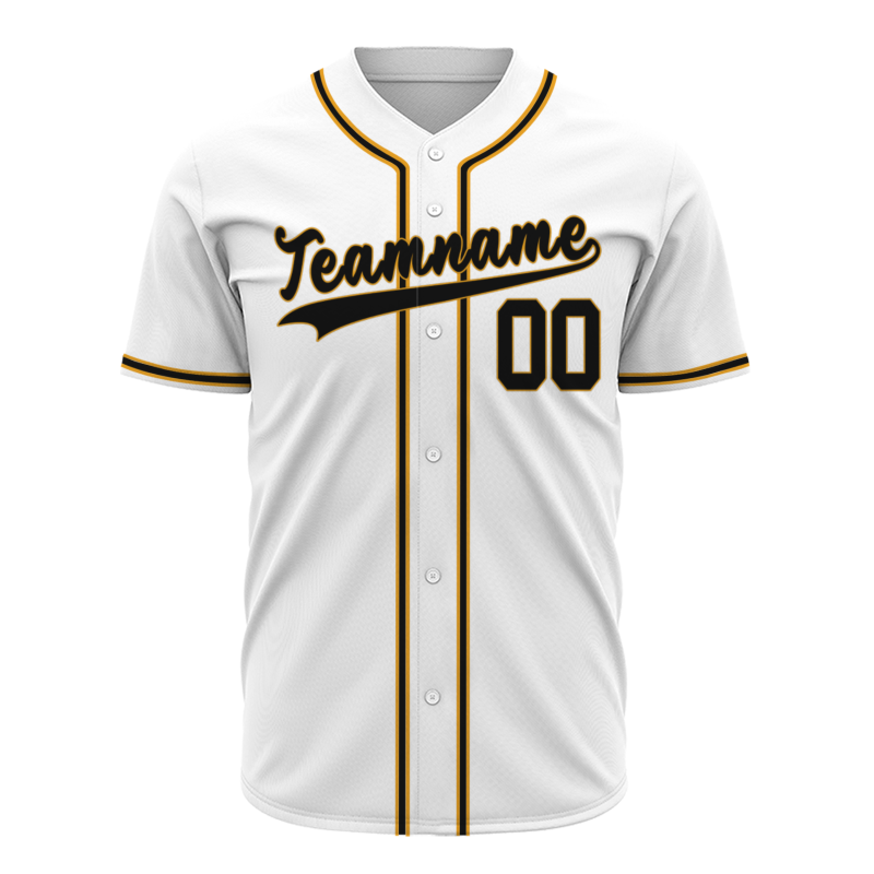 Custom White Yellow black Classic Style Full Button Fashion Design Authentic Baseball Jersey