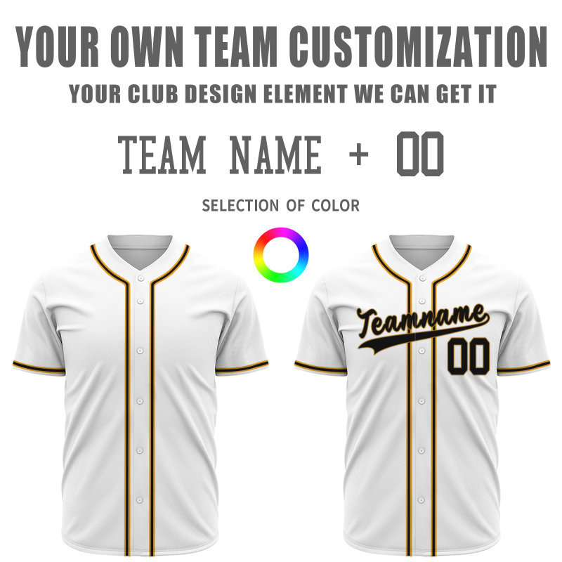 Custom White Yellow black Classic Style Full Button Fashion Design Authentic Baseball Jersey