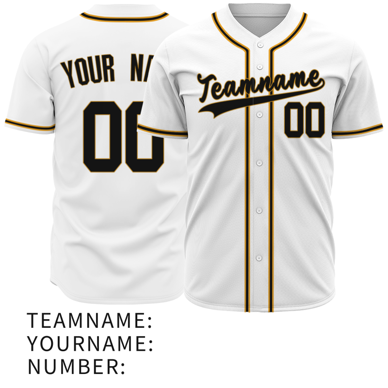 Custom White Yellow black Classic Style Full Button Fashion Design Authentic Baseball Jersey