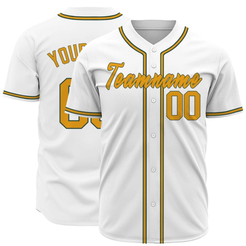 Custom White Gold Black Classic Style Full Button Fashion Design Authentic Baseball Jersey
