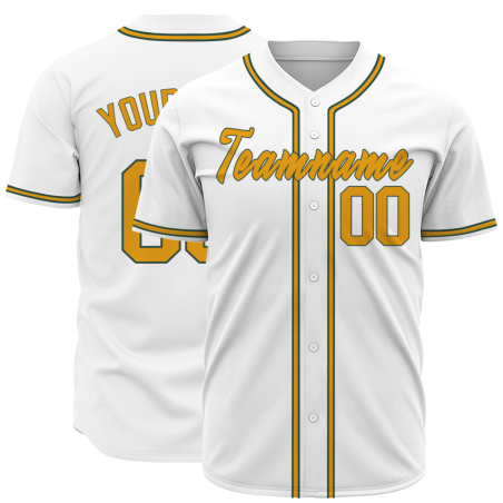 Custom White Gold Black Classic Style Full Button Fashion Design Authentic Baseball Jersey