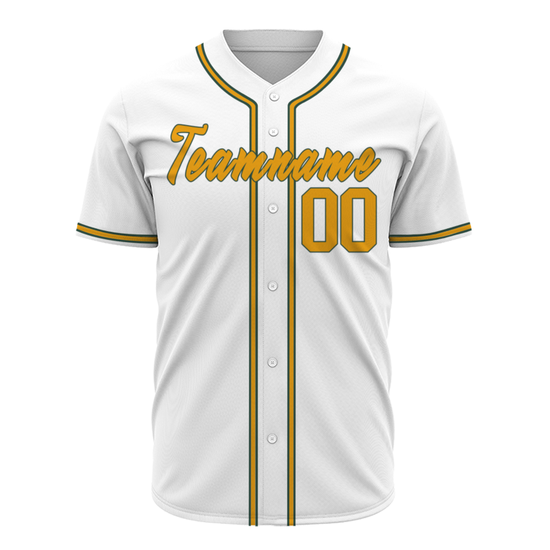 Custom White Gold Black Classic Style Full Button Fashion Design Authentic Baseball Jersey