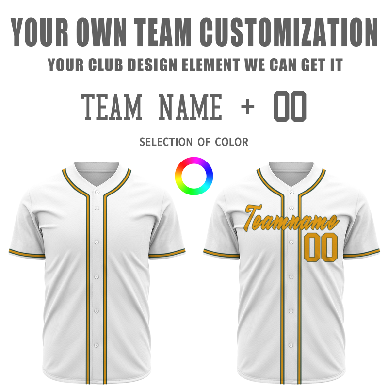 Custom White Gold Black Classic Style Full Button Fashion Design Authentic Baseball Jersey