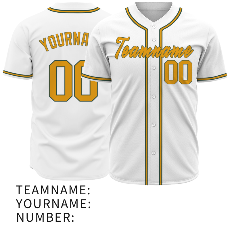 Custom White Gold Black Classic Style Full Button Fashion Design Authentic Baseball Jersey