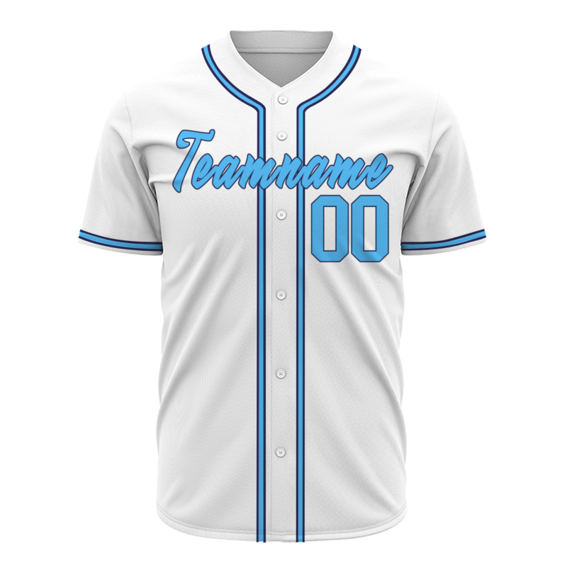 Custom White Black Blue Classic Style Button Down Fashion Design Baseball Jersey
