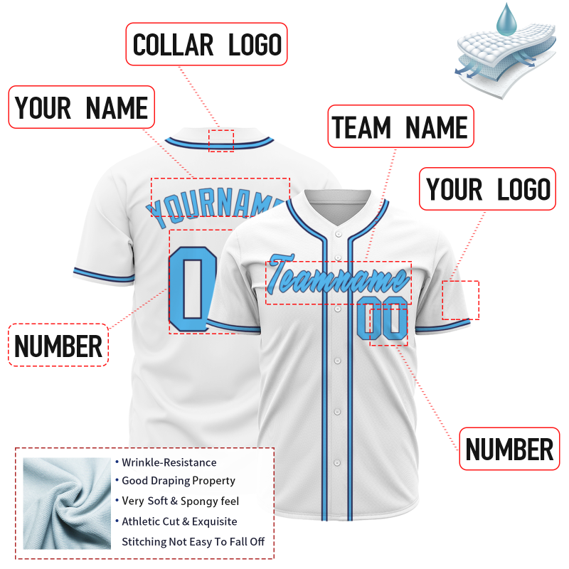 Custom White Black Blue Classic Style Button Down Fashion Design Baseball Jersey