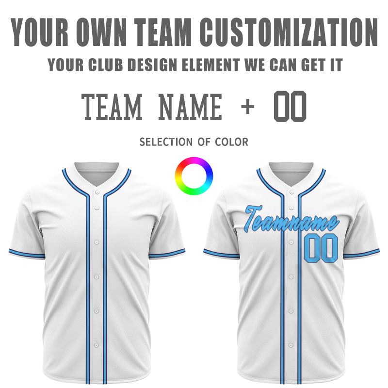 Custom White Black Blue Classic Style Button Down Fashion Design Baseball Jersey