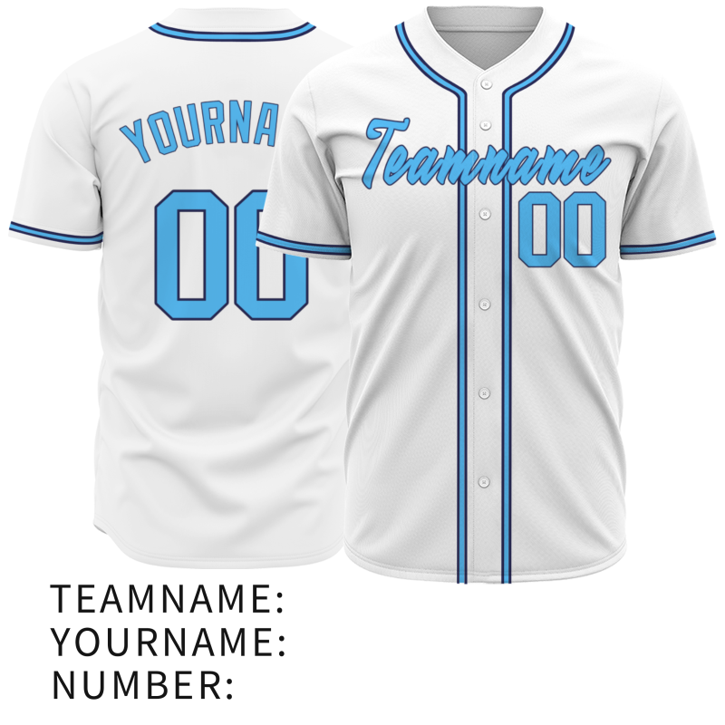 Custom White Black Blue Classic Style Button Down Fashion Design Baseball Jersey