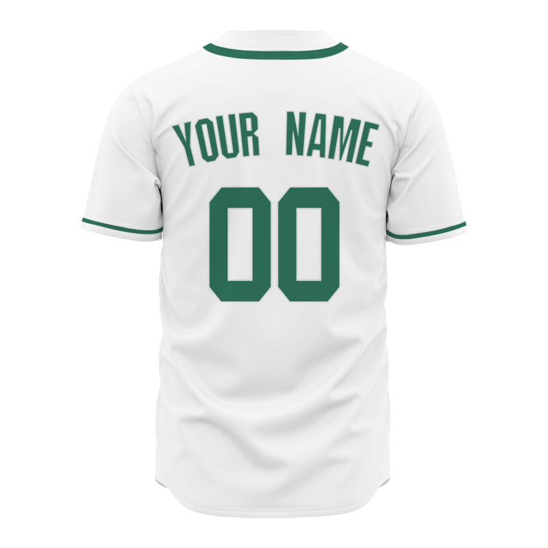 Custom White Green Classic Style Button Down Fashion Design Baseball Jersey